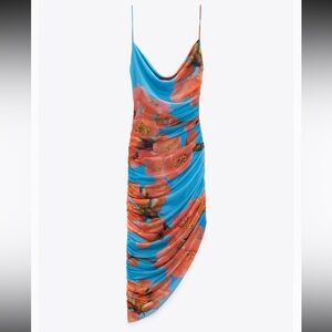 Zara Draped Printed Tulle Dress